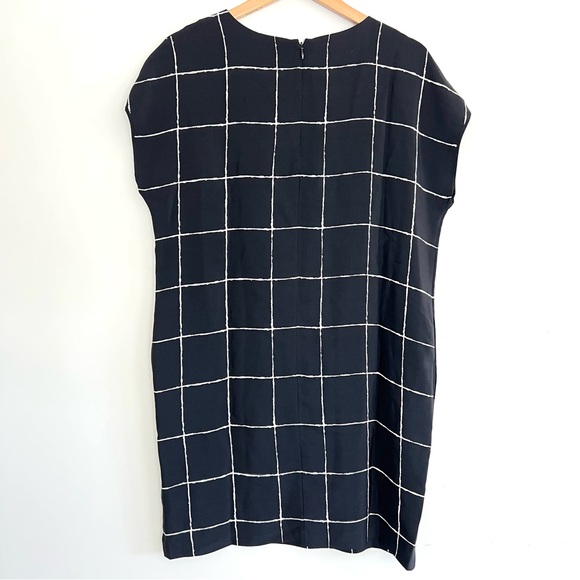 VINCE 100% Silk Black White Windowpane Print Side Pockets Mini Shift Dress Sz M - Picture 6 of 15